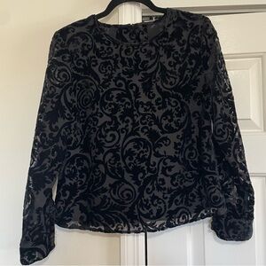 Talbots Petites Black Paisley Long Sheer Sleeve Blouse Size 6